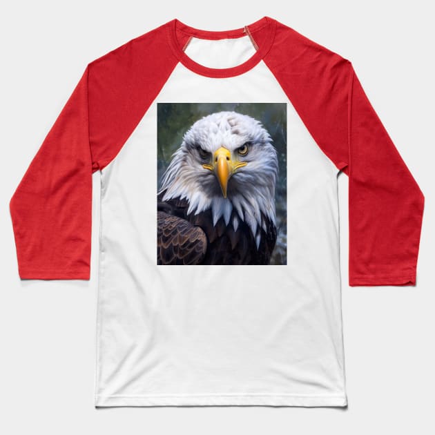 Majestic Gaze: A Hyperrealistic Oil Painting of a Bald Eagle Baseball T-Shirt by ABART BY ALEXST 